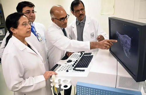 研究人员在检查胰腺癌图像(图片来源:北达科他州大学)